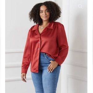 Karen Kane Satin Button-Up Long Sleeve Shirt Sz 1X